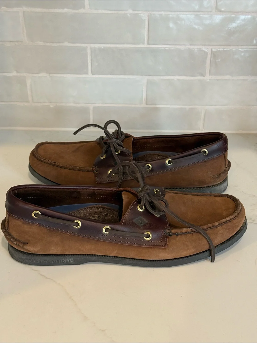 Sperry Top-Sider Men’s 11.5 Brown Leather Nubuck 2-Eye Boat Shoes Moc Toe